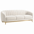 Sofá de Tres Plazas en Bouclé Beige con Base de Metal