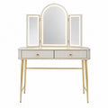 Tocador con espejo LED trifold MDF y acero blanco y dorado