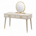 Tocador MDF con espejo redondo y patas de madera 120x40x75 cm blanco/dorado