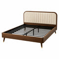 Cama doble de madera con cabecero tapizado en beige 200x160 cm