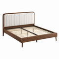 Cama doble de madera de nogal con cabecero tapizado beige 200x150 cm