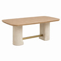 Mesa de comedor de roble y mármol travertino 180x90x75 cm